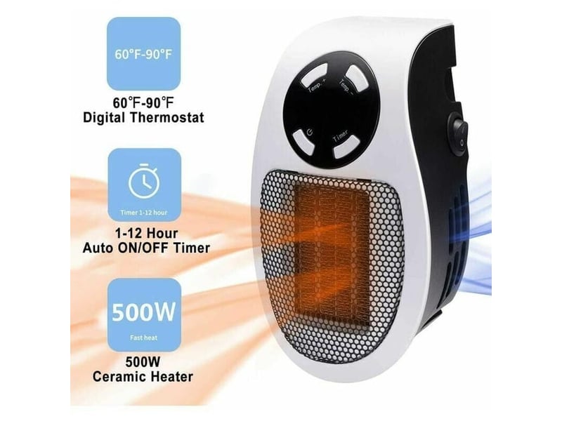 Chauffage soufflant, chauffage d'appoint portable à économie d'énergie avec thermostat et minuterie, ensemble de deux pièces, 500 w, blanc - hrc0004581ly HRC0004581LY - Conforama B