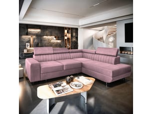 Canapé d'angle droit convertible <strong>MASSENO</strong> <strong></strong> 4 places Velours violet avec coffre de rangement