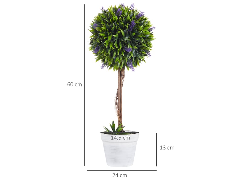 Lot de 2 plantes artificielles avec fleurs de lavande, tronc et pot inclus - hauteur 60 cm vert  - Conforama E