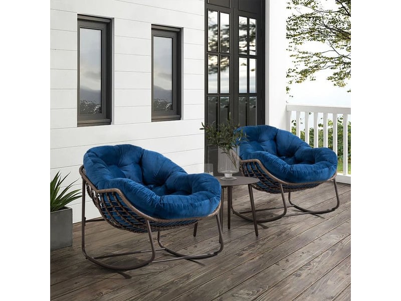  Fauteuil à bascule d'extérieur en rotin, pour le porche, le salon, la terrasse ou le jardin, bleu marine  - Conforama C