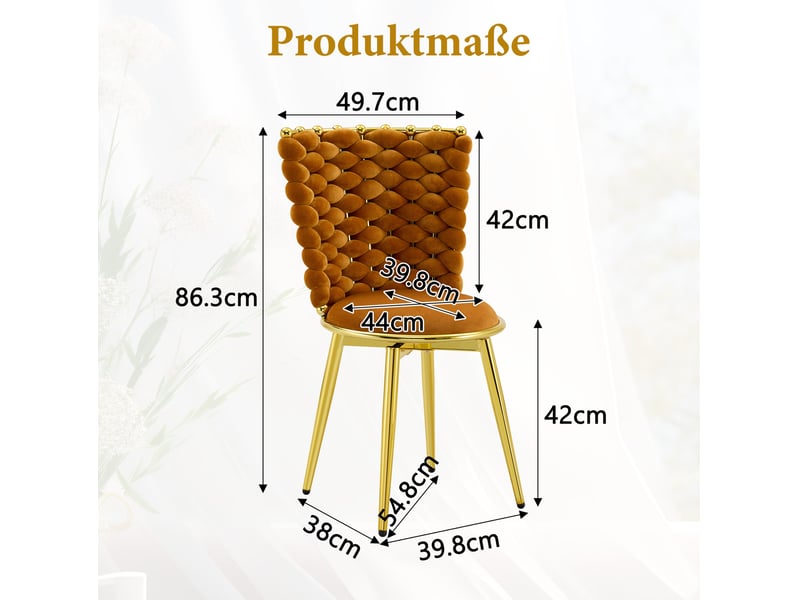  Lot de 2 chaises de salle à manger en velours orange et doré avec pieds en métal  - Conforama E