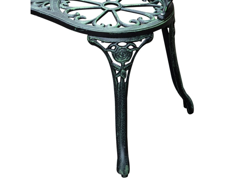  Banc de jardin 2 places 100x54x78 cm – vert antique – dossier fleuri en métal, avec accoudoirs, style vintage  - Conforama E