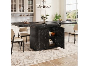 Table à manger extensible 140-180x80x76,5 cm, rangement caché, relief vertical, multifonction, mdf et métal noir