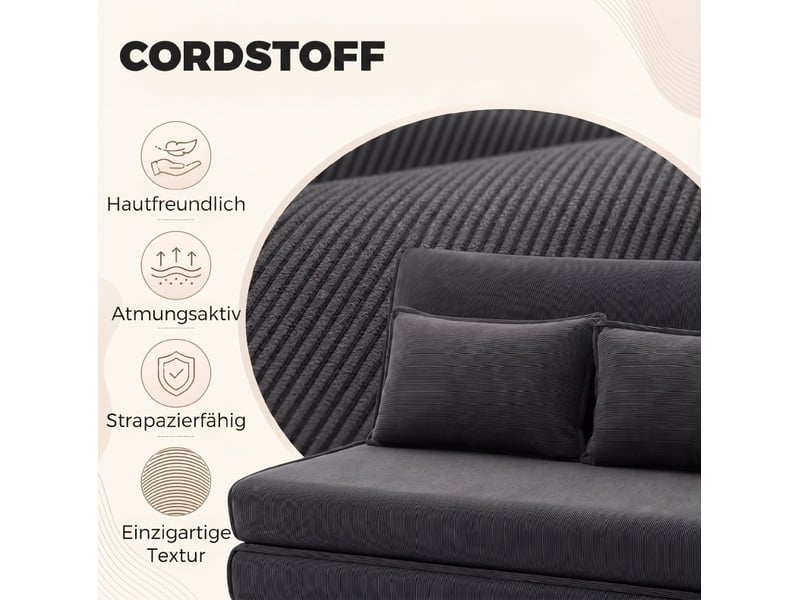  Canapé convertible au sol 2 places avec dossier réglable 5 positions et 2 coussins en velours côtelé gris foncé  - Conforama E