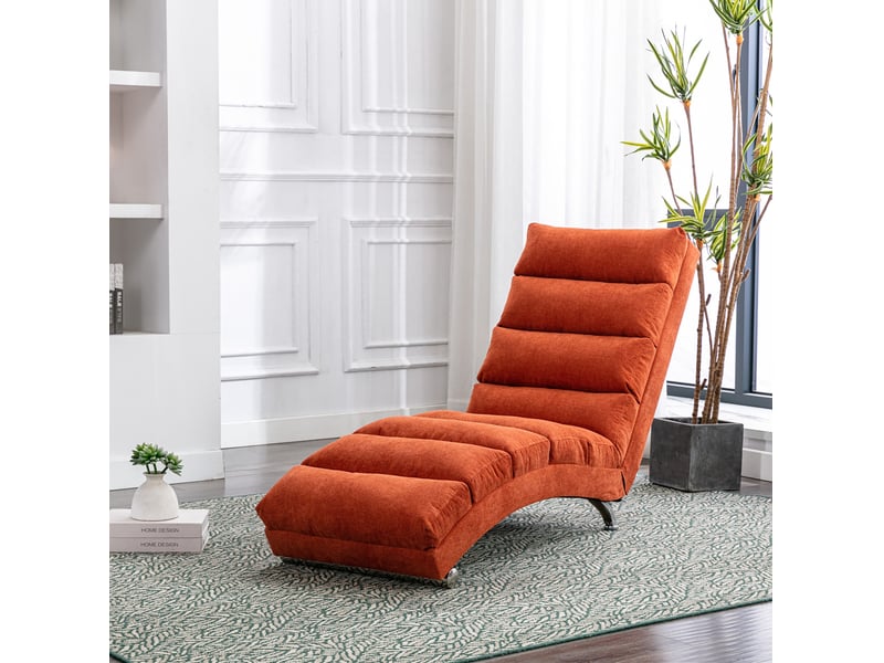  Chaise longue de massage tcqpz fixe 148 x 55 x 84 cm vibration douce rangement latéral tissu en lin orange  - Conforama E