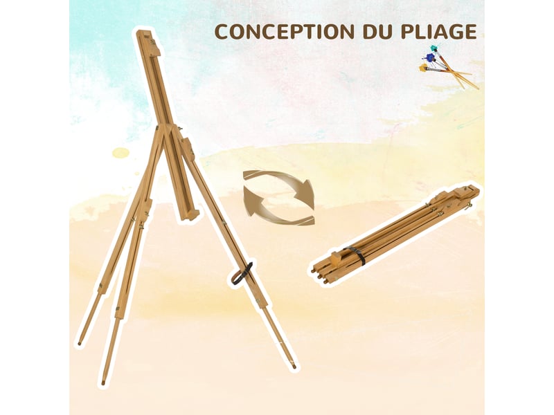  Chevalet d'artiste en bois sur pieds pliable portable supporte des toiles jusqu'à bois naturel 66107 cm  - Conforama W