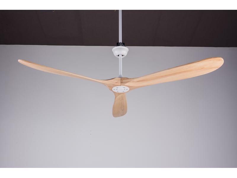 Ventilateur de plafond sans lumière réversible à 6 vitesses avec télécommande en bois et métal blanc naturel 72 pouces