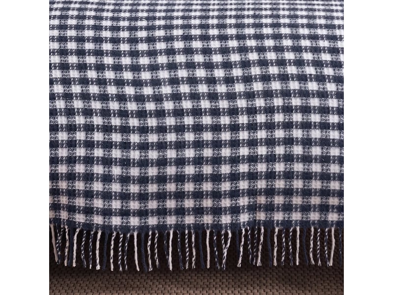  Couverture double en coton avec franges 220 x 180 ekose b - bleu  - Conforama C