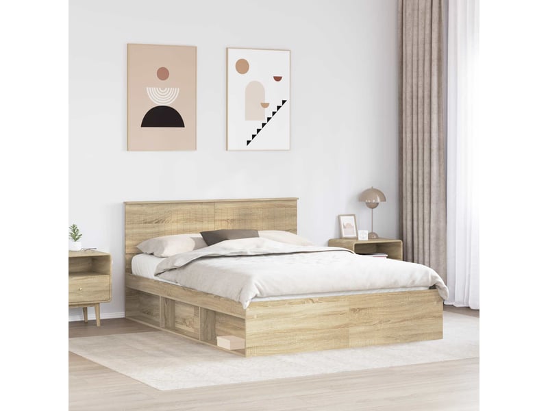  Lit double- lit adulte -  cadre de lit chêne sonoma 150 x 200 cm pin massif  - Conforama B