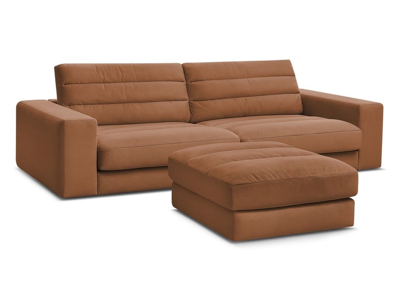  Bobochic canapé droit fixe 3 places sierra velours avec pouf orange SIERRA - Conforama A