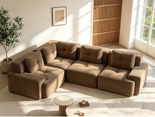 Canapé modulable personnalisable en tissu côtelé, sans montage et adaptée au bureau, 69 × 295 × 206 cm, marron