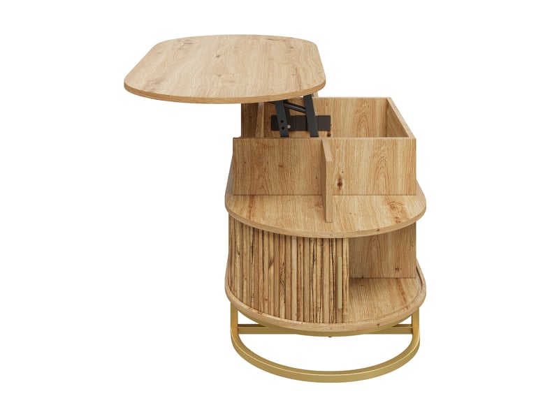  Table basse ovale relevable avec rangement, mdf naturel, portes coulissantes  - Conforama D