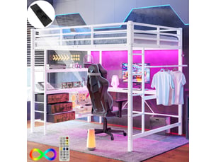 Lit mezzanine 140x200 cm <strong>MERAX</strong> <strong>lit enfant blanc</strong> coloris blanc
