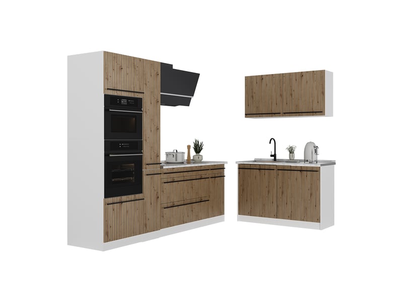  Vicco cuisine en angle, chêne artisanblanc, 230 x 120 cm plan de travail anthracite  - Conforama E