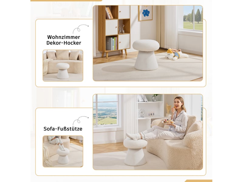  Pouf pivotant 360° en tissu teddy blanc 41x41x44 cm  - Conforama R
