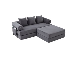 Canapé d'angle réversible fixe <strong>MERAX</strong> <strong>canapé compressible</strong> 3 places Velours côtelé gris foncé