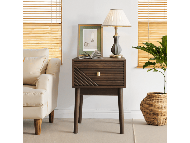 Table de chevet lot de 2 avec 1 tiroir, poignées métalliques et pieds hauts, style moderne noyer foncé 40 × 40 × 55 cm - Conforama E