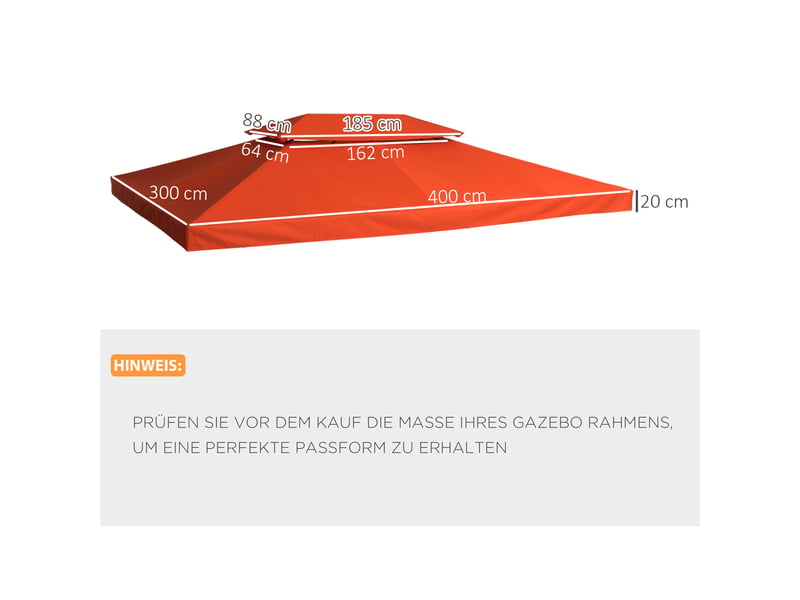 Toit de rechange pour pavillon - rouge rouille - polyester durable - dimensions 300x400 cm - poids 2.4 kg 300x400x20cm - Conforama C