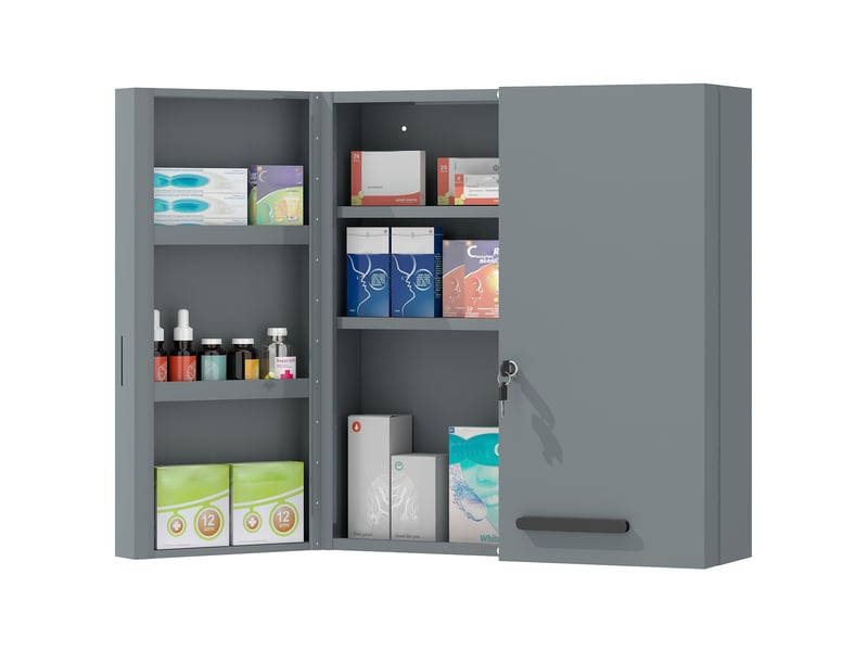  Armoire à pharmacie verrouillable à 2 portes et 6 étagères, gris anthracite  - Conforama A