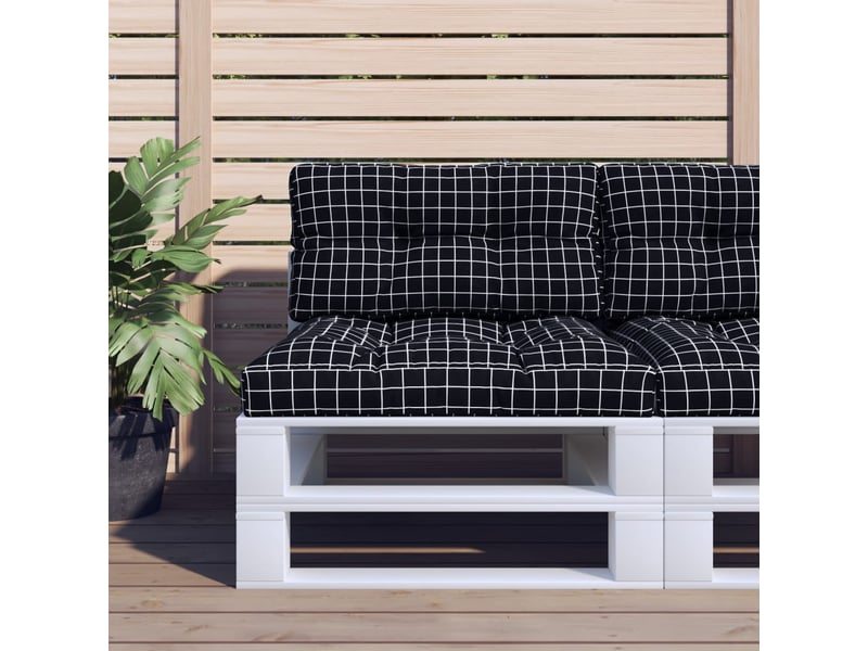  Lot de 2 coussins de palette, coussins de canapé motif à carreaux noir tissu cf59547  - Conforama B