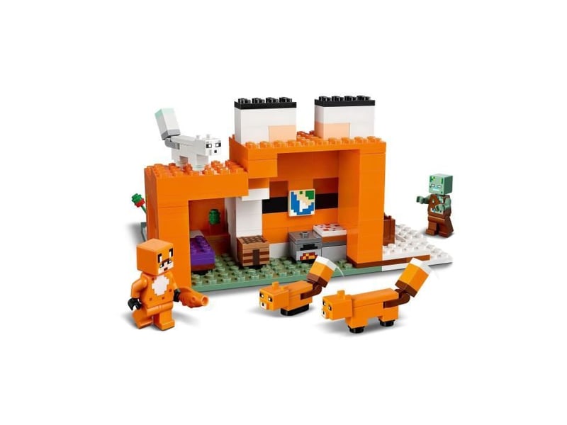  21178 minecraft le refuge du renard, jouet de construction maison, enfants des 8 ans, set avec figurines zombie, animaux  - Conforama C