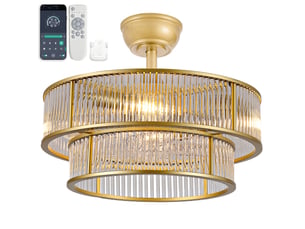 Ventilateur de plafond avec éclairage 50 x 50 x 39 cm doré, pales abs, 6 vitesses et minuterie