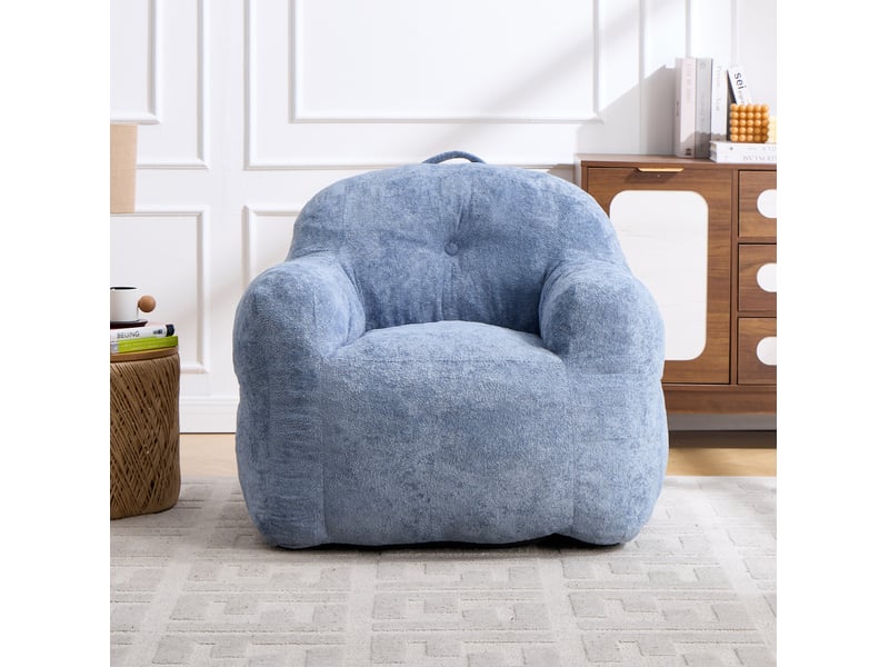  Fauteuil poire 95x95x79 cm avec accoudoirs en fausse fourrure bleu  - Conforama C