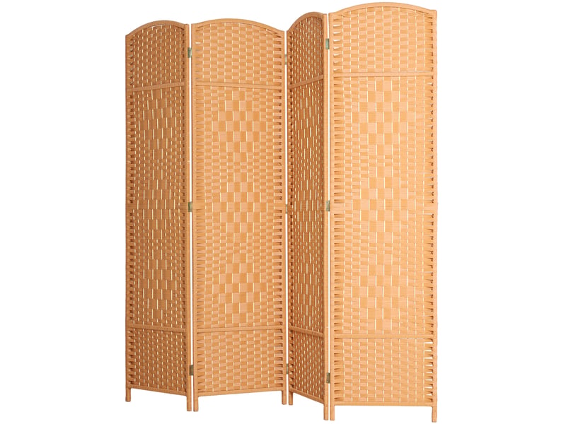  Paravent pliable à 4 panneaux, motif tressé, bois de pin, finition naturelle  - Conforama B
