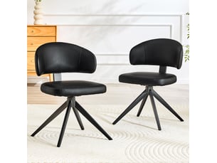 Lot de 2 chaises de salle à manger pivotantes, siège rembourré en pu noir, structure métal