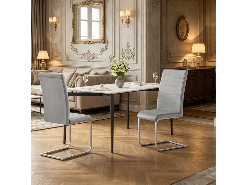  Lot de 2 chaises de salle à manger à dossier haut  - piètement luge ergonomique, velours métal gris foncé  - Conforama C