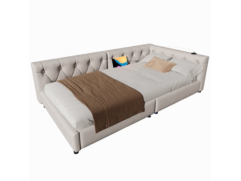 Lit banquette 90x200 cm avec led, usb et usb-c coloris beige - Conforama A