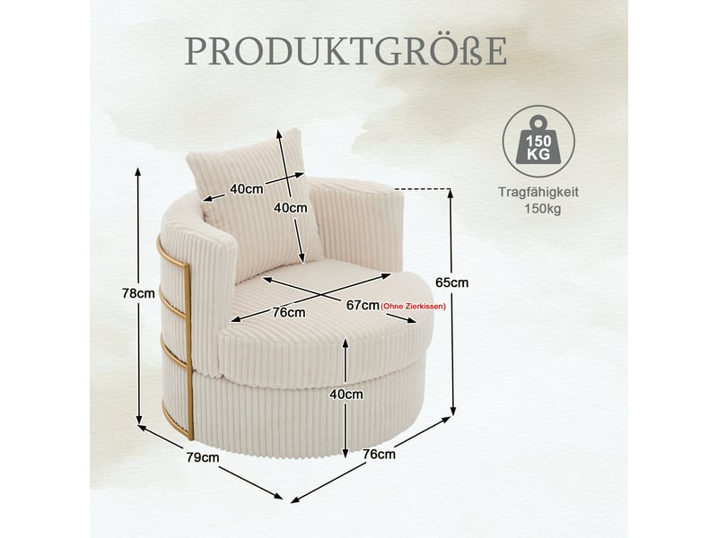  Fauteuil pivotant à 360° en velours côtelé avec rembourrage en mousse haute densité et espace de rangement sous l'assise - beige  - Conforama C