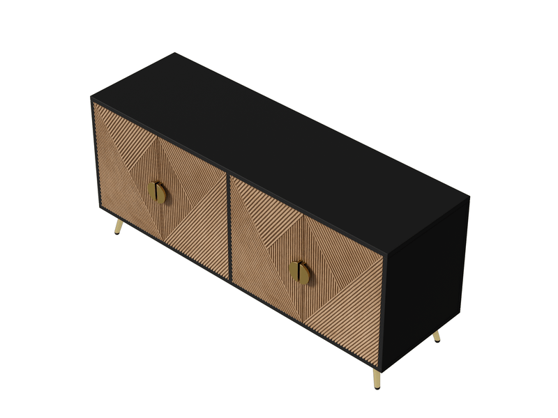  Buffet 160 cm à 4 portes, poignées dorées brossées et pieds brillants  - Conforama D