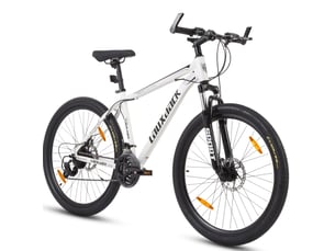 Vtt mixte 28 pouces – blanc – acier, 21 vitesses shimano tourney, freins à disque et fourche suspendue