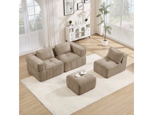 Canapé d'angle compressé droit fixe <strong>OKMYHOME</strong> <strong></strong> 3 places Polyester Sable
