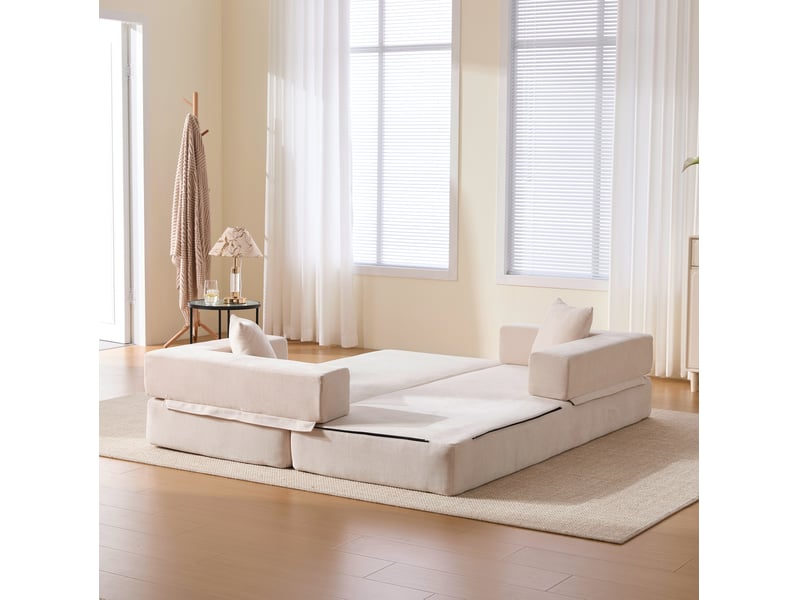  Canapé droit modulable 2 places en tissu beige avec poches latérales et base antidérapante, pour votre salon  - Conforama B