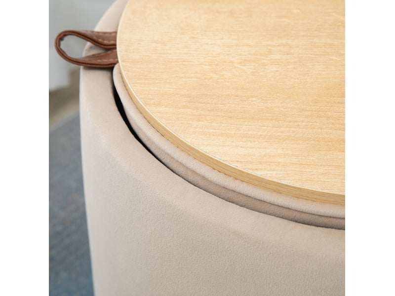  Ottomane ronde avec rangement ø44x47,5 cm aspect velours beige  - Conforama E