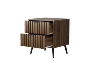 Table de chevet moderne à 2 tiroirs – décor noyer foncé – mdf et pieds métalliques – 45 x 40 x 53 cm