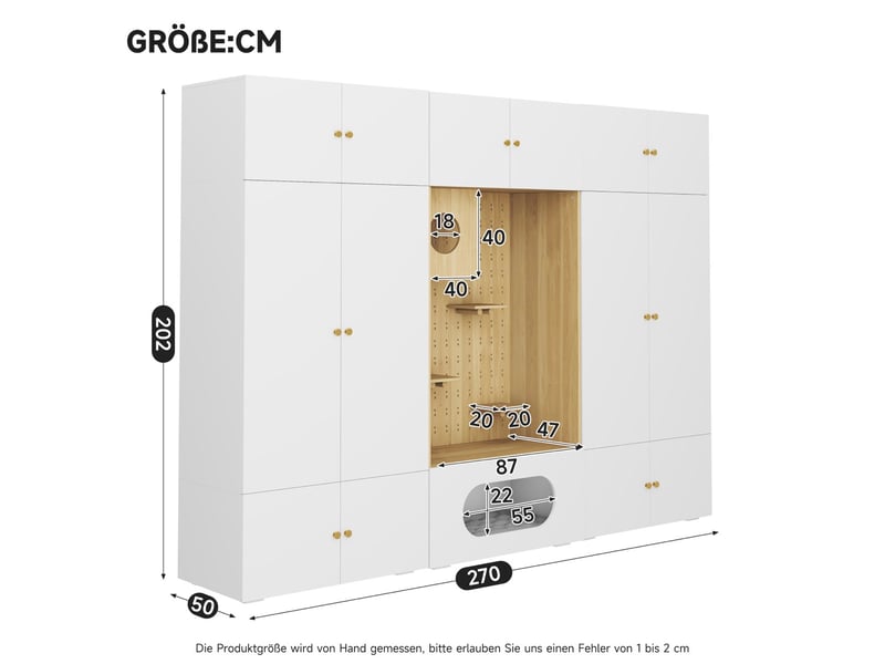  Armoire multifonction 270 x 50 x 200 cm avec penderie et mur d’escalade, ensemble de rangement pour chambre, salon ou entrée - blanc et effet bois OPULERANE TRADING LTD - Conforama D