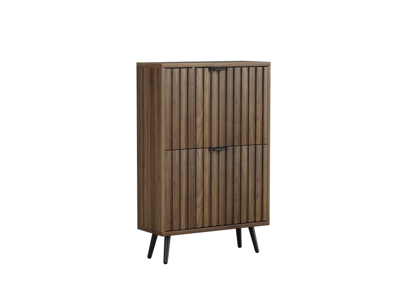  Meuble à chaussures 60 cm avec 2 compartiments basculants, décor rainuré, noyer et noir mat  - Conforama D