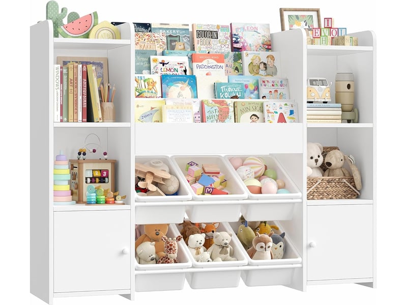  Meuble rangement enfant bibliothèque enfant avec 6 boîtes amovibles 12 étagères rangement jouet enfant pour chambre d’enfant salle de jeu blanc  - Conforama A
