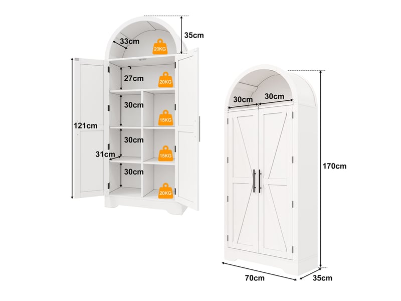 Vitrine avec étagères réglables et partie ouverte, style campagne moderne, pour salon ou salle à manger, blanche - Conforama E