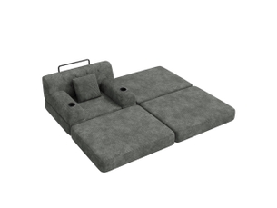 Fauteuil convertible 1 place 107 x 162 cm - gris foncé - lit d'appoint, repose-pieds et 2 porte-gobelets