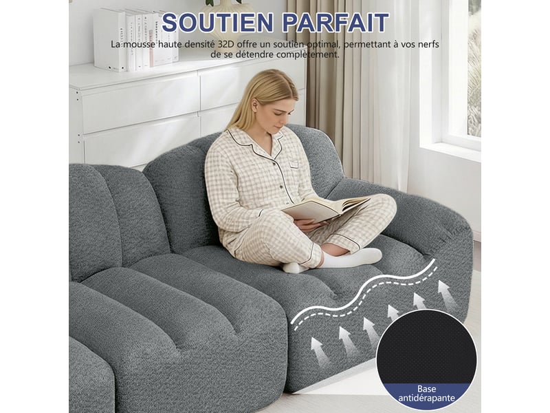  Canapé modulaire 4 places - 1 ottoman - forme coquille - mousse haute densité 32d - siège profond - velours côtelé  - Conforama W