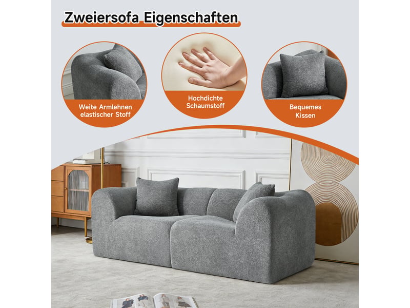  Canapé droit 2 places en velours gris W3960S00016 - Conforama E