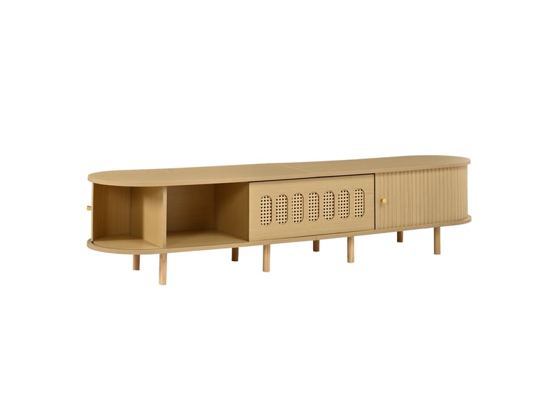  Meuble tv bas 180 cm, finition bois naturel, avec éclairage led  - Conforama A