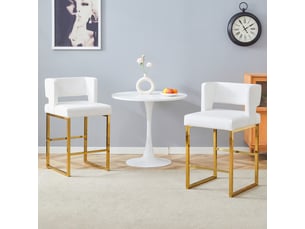 Lot de 2 tabourets de bar 49.5x41.4x91.4cm – design carré moderne et confortable avec sièges en cuir - pieds en métal or - blanc