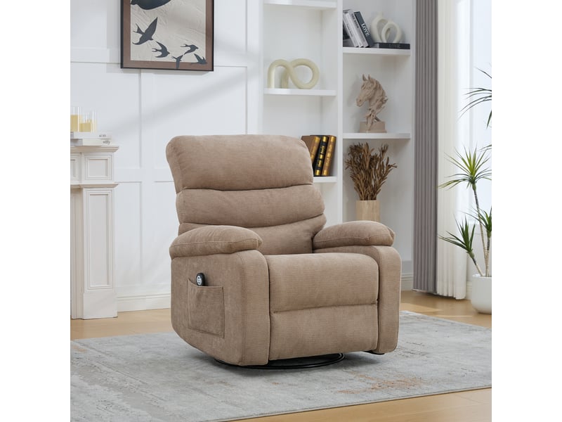  Fauteuil relax pivotant 360° taupe, massage, chauffage, dossier et repose-pieds réglables  - Conforama B