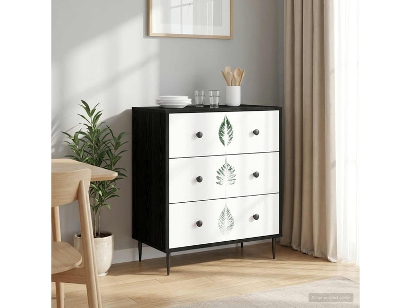  Commode chambre, meuble de rangement hanau imprimé feuilles vertes 66 x 36,5 x 76 cm  - Conforama B