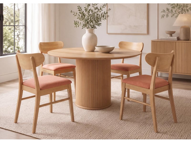  Lot de 2 chaises de salle à manger hwc-m59, chaises de cuisine, tissutextile, bois massif - structure claire, couleur terre cuite  - Conforama B